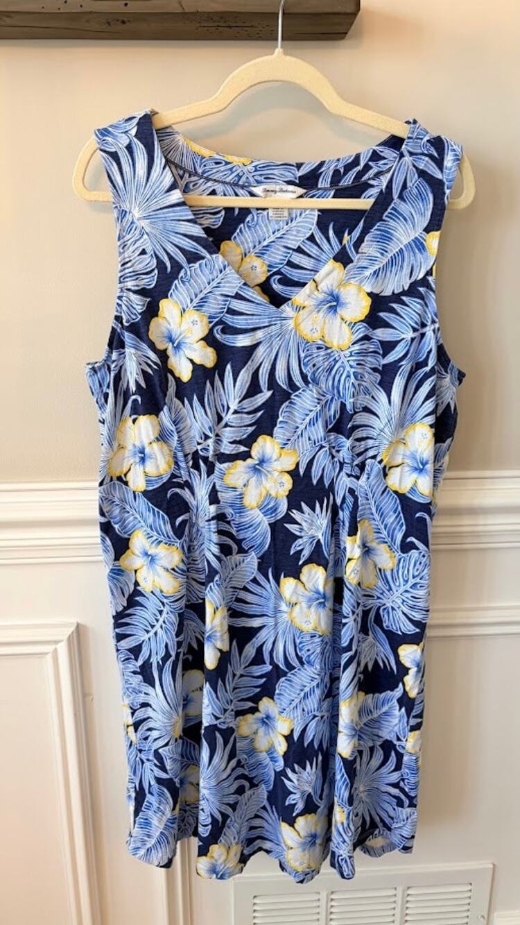 Tommy Bahama Island Navy X-LARGE Bahama Blossoms Sleeveless V-Neck Knit Dress